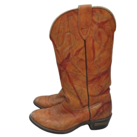 Laredo Shoes - VINTAGE LAREDO Tan Cognac Marble Leather Cowgirl Western Boots - Size 6
